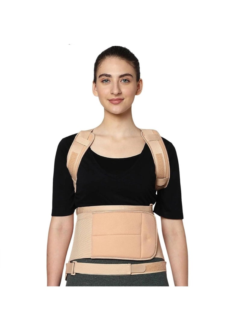 Full Dorso Lumbar Spinal Brace and Posture Corrector - Medical Back Straightener for Spine and Shoulder Support - Large Size - Beige - Image 1